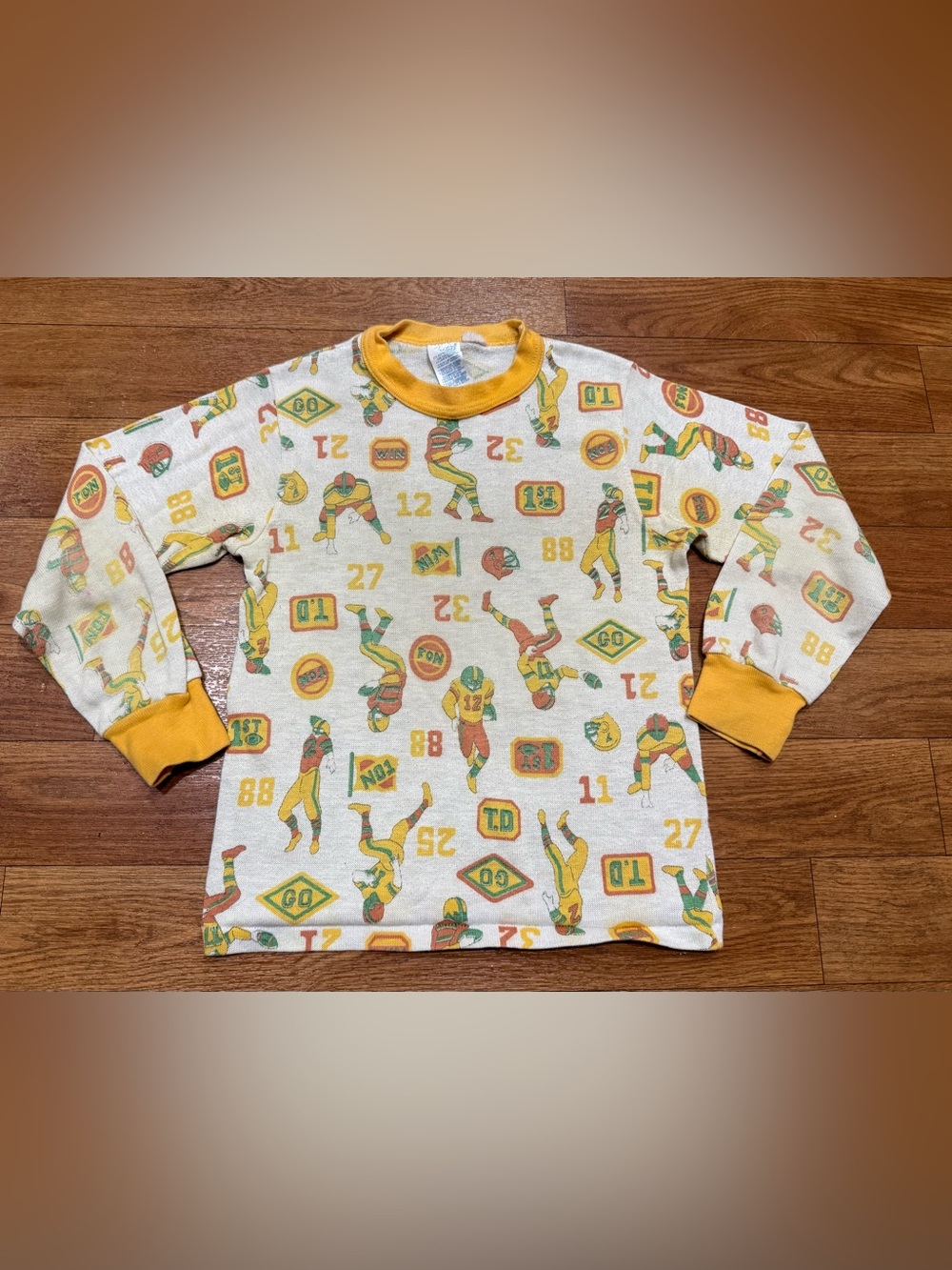 Vintage Carter’s Boys Thermal Pajama Top Football Themed Size 8 Made in USA